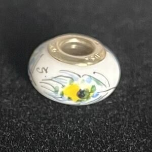 Fenton Art Glass White Peacock Feather Bead Sterling Silver 925 Core Charm Rare